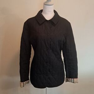 Burberry Jacket Women's Medium M Blaxk Fernleigh Quilted Designer Plaid Classic